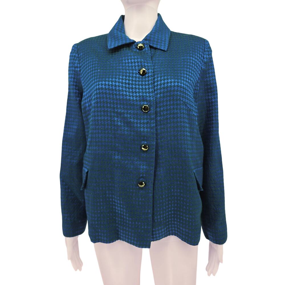 Vintage Peggy Jennings Houndstooth Blazer Blue Green XL